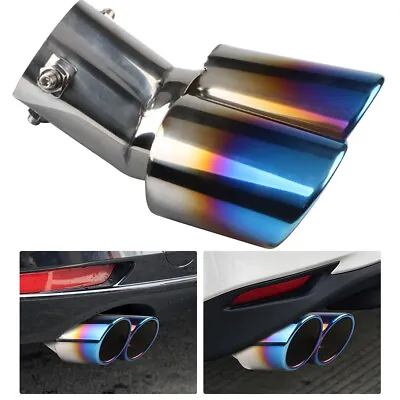 Car Exhaust Tip Dual Outlet Burnt Rolled Edge Stainless Steel Muffler Throat  • $35.60