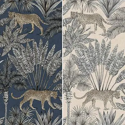 Grandeco Savanna Blush Navy Wallpaper Pink Animal Leopard Tropical Jungle • £1.99