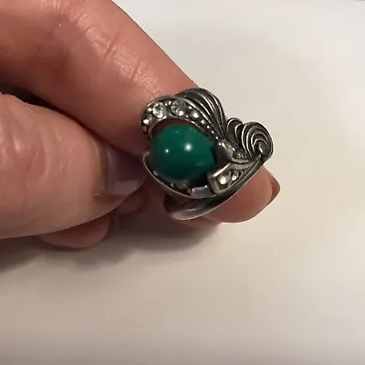Vintage Soviet Sterling Silver Ring With Green Agat And Rock Crystal • $27