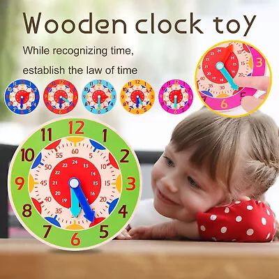 Montessori Wooden Clock For Children Toys With Hours Minutes And Seconds • $0.99