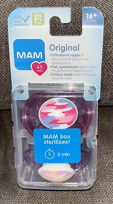 MAM Original 2-Pk Pink & Purple BPA Free Pacifiers W/Sterilizing Case{16+Months} • $12.99