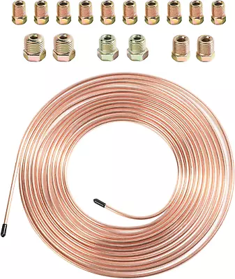 25ft 3/16  Copper Nickel Brake Line Tubing Kit W/ Fittings - Rustproof Gold • $11.49