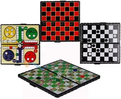 Travel Games 4pk Mini Magnetic Folding Board Chess Ludo Draught Snakes Ladders • £5.91