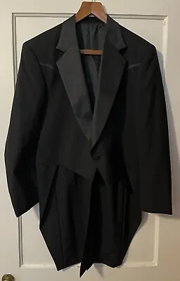 Handsome Black Tailcoat With Satin Lapel And Accent Trim Made In USA Sz 38 R EUC • $42.95
