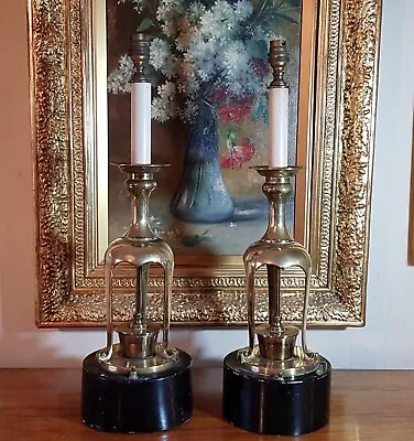 Pair Of Large Japanese Meiji Gilt Metal Country House Candlestick Electric Lamps • £160