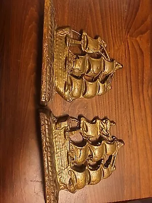 Vintage Pair Brass Bronze Metal Nautical Sailing Clipper Ship Bookends • $16.25