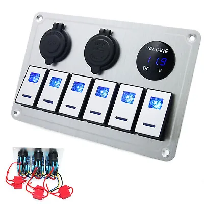 6 Gang Switch Panel ON-OFF Toggle LED Rocker USB Charger Car Boat Marine 12V 24V • $75.23