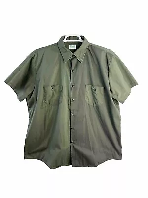 Vintage 60s Oshkosh B Gosh Mens Work Shirt Short Sleeve Men’s XL Dark Green Worn • $34.99
