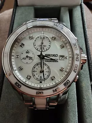 Seiko Sportura Chrono  7t92-onho White Ceramic With Mother Of Pearl Dial Vgc  • £150