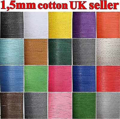 1.5 Mm Waxed Cotton Cord 5m To 10m 20m Jewellery Bracelet Necklace Craft  UK • £1.85