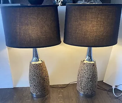 Pair CORK Chrome Mid Century Modern Tall Table Lamps MCM Vintage 1960s • $261.75