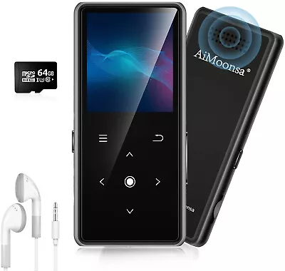 MP3 Players AiMoonsa 64 GB SD Card Bluetooth 5.2 Music Player Sound Recorder FM • £24.99