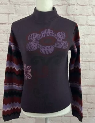 S. Oliver Womens Top Sweater Purple Floral Mock Neck Knit Size L • $40