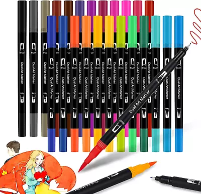 £7.74 • Buy Dual Tip Brush Pens,JYUYNY 24 Colours Felt Tip Pens,Watercolour Brush Pen Felt