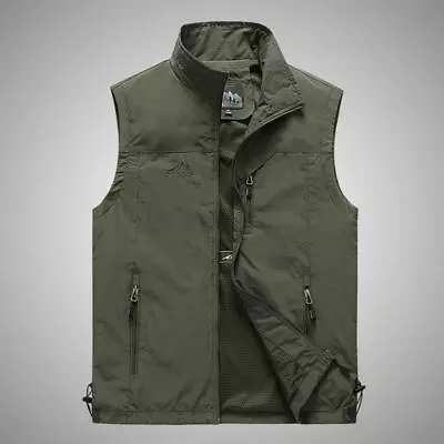 Mens With Pockets Zipper Vest Men Casual Sleeveless Sport Tops Mesh Lining • $18.99