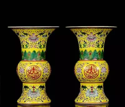 Pair Old Rare Enamel Chinese Porcelain Flower Vase Qianlong MK • $305