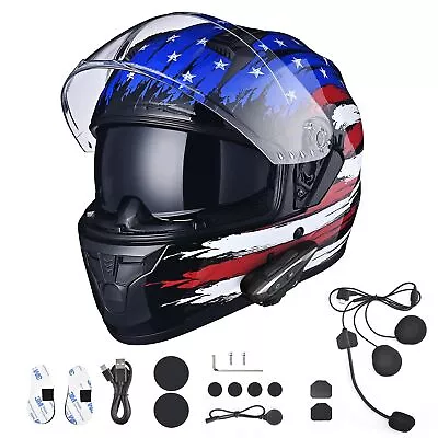 AHR Full Face Flip Up Motorcycle Helmet W/ Bluetooth 5.2 Headset Kit Dual Visor • $134.90