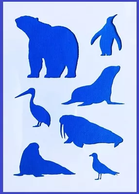 A5 Flexible Stencil *COASTAL ANIMALS*  Polar Bear Seal Walrus Pelican Penguin • $6.50