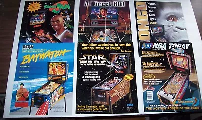 Pinball FLYERS Star Wars Space Jam NBA Congo Dirty Harry Baywatch Vintage Orig. • $39.50