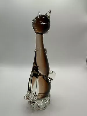 Beautiful Murano Cat Crystal And Smoke Colored 8 Inches Tall • $89.50