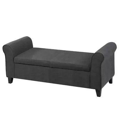 Noble House Storage Ottoman Bench Armed Fabric Jaelynn Gray • $204.82