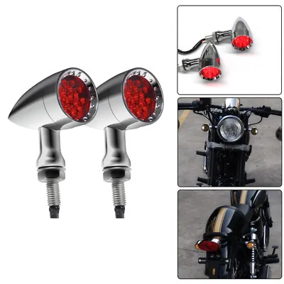 Chrome Motorcycle LED Turn Signals RED Light Brake Running Tail Light Bullet 12V • $21.65