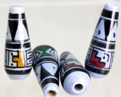 £3.99 • Buy Hand Painted Ceramic* BEADS *Glazed From Peru TEARDROP X 10  V071