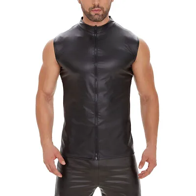 Matte Leather Men's Sexy Vest Glossy Sleeveless Waistcoat Accurate Sizing • £16.99