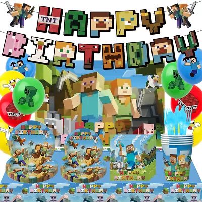 $7.99 • Buy New Minecraft Party Supplies Balloons Kids Birthday Decoration Tableware Banner