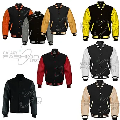 $79.99 • Buy Varsity Bomber Letterman High Quality Wool & Real Cowhide Leather Sleeves Jacket
