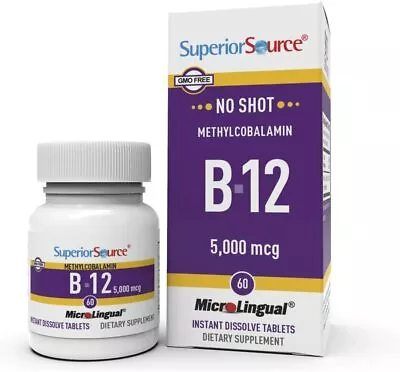 Superior Source No Shot Methylcobalamin B12 5000 Mcg  60 Sublingual Tablets • $23.95