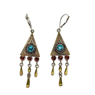 Mars And Valentine Silver 925 Triangle Gold Tone Dangle Drop Earrings 2   • $99