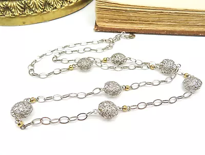 Michael Anthony MA Peru Sterling Silver 10k Filigree Station Chain Necklace F65 • $59.99