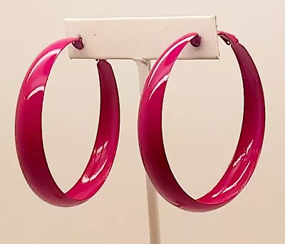 Chunky Wide Width Style Fuchsia Color Metal Large 2 Inch Hoop Fashion Earrings • $4.99