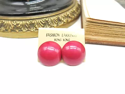 Retro 1980s Dark Rose Pink Enameled Metal Dome Old Stock Earrings MM55 • $11.04