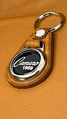 TAN High Quality 100% Leather RETRO KEYCHAIN 1969 CAMARO • $31.54