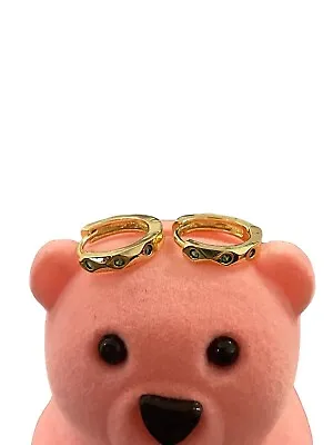 Green Gold Earrings For Kids Small Girls In Pink Velvet Teddy Bear Gift Box • £9