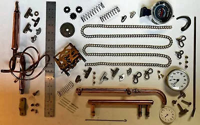 Steampunk Build Diy Iron Brass Copper Clock Movement Parts Lot Ladder Chain 10’ • $42