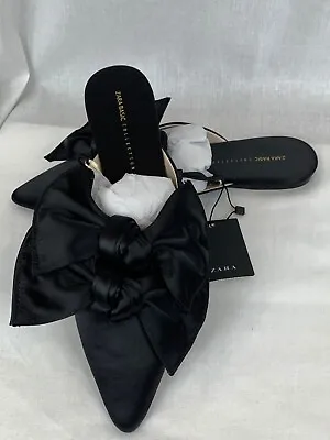 New With Tags! Zara Black Fabric Mules With Bow Detailing Size US 7.5 • $39.99