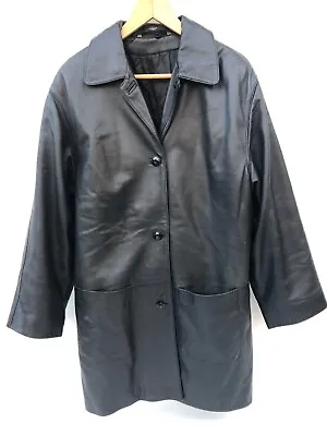 LOVELY MARKS & SPENCER Butter Soft Black Leather Jacket With Collar UK 18 - 20. • £31.99