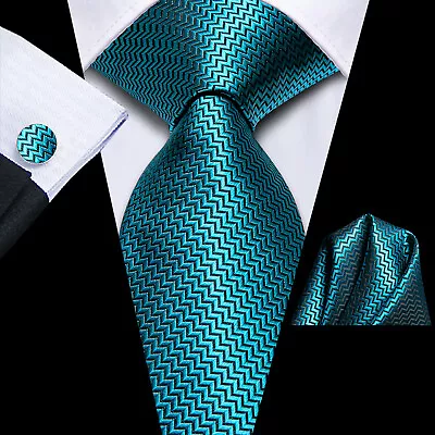 Hi-Tie Mens Tie Solid Paisley Striped Silk Necktie Handkerchief Set Wedding • £9.59