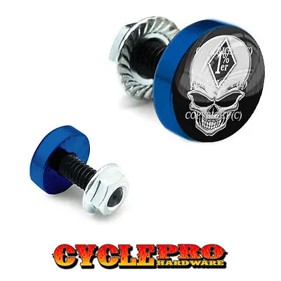 2 Vivid Blue Billet License Plate Frame Tag Bolts -  1 % ER PERCENT SKULL - 150 • $8.97