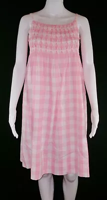 Vintage Early 60s Mr Mort Pink White Ginghan Smocked Sun Dress SZ S • $49.99