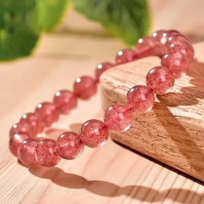 Natural 8mm Strawberry Quartz Stone Bracelet Red Crystal Stretch Bracelet • $11.50
