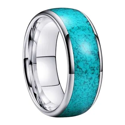 8MM Tungsten Carbide Ring Turquoise Dome Gold Polished Women Wedding Jewelry • $79.99