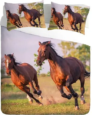 2 Brown Running Horses Duvet Cover Set SALE WAREHOUSE CLEARANCE • £20