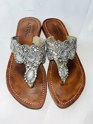 Mystique Jeweled Crystals Leather Thong Sandals Women's Size 6 • $41.39