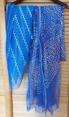 2 Blue Exotic Vintage Shawls 1 Lace Edges 42in X104 2 Silver Stripes 77in X30 • £7