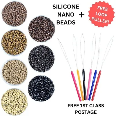 Nano Beads Micro Rings Silicone Lined Hair Extensions + Free Loop Puller 50-500 • £2.49