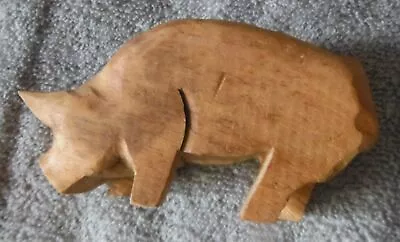 ^Pig Hand Carved Wood Sculpture 4.5  Figurine Farmhouse Folk Art • $16